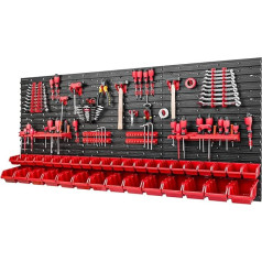 PAFEN Tool Wall Stacking Boxes 1728 x 780 mm - Storage System Set Tool Holders and 36 Pieces Box - Wall Shelf Workshop Shelf Perforated Wall Pour Rack Transparent Storage Boxes, Red