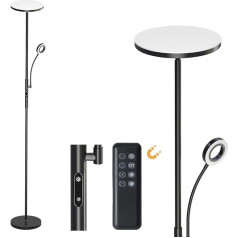 ‎Modlicht Modlicht 35 W Floor Lamp LED Dimmable Black, 4200 LM Floor Lamp Reading Lamp with Remote Control & Touch Control, 3000-6000 K Uplighter LED with Reading Lamp, Floor Lights for Living Room, Bedroom,