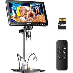 TOMLOV DM9 Max 10,1 collu HDMI digitālais mikroskops 1500X, 24 MP LCD palielinājuma mikroskops monētu vērošanai/PCB lodēšanai, ar HD IPS ekrānu, 10 regulējamām LED gaismām, saderīgs ar PC/TV, 64 GB