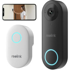 Reolink video durvju zvans ar zvaniņu, 5MP Ultra HD vadu durvju zvans ar kameru, 2,4/5GHz WiFi, personiskās detektēšanas signalizācija, 180° īpaši plats leņķis, divvirzienu audio, attālināta piekļuve, video durvju zvans WiFi