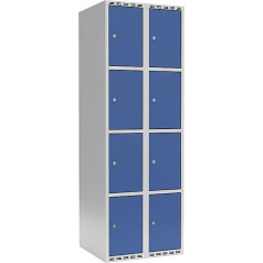 kaiserkraft | Schließfachschrank Fydor | 4 Fächer | lichtgrau/brillantblau | B 600 mm | 2 Abteile | flache Dachform | Zylinderschloss