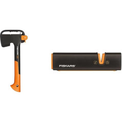 Fiskars universālais cirvis, ar asmeni un transportēšanas aizsardzību, garums: 35,5 cm, X7-XS & Fiskars asmeņu un nažu asinātājs, Xsharp