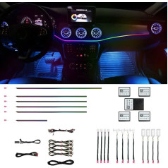 Auto salona apgaismojums, 18 in 1 HMYC 128 krāsainas LED akrila šķiedru optikas lentes, universāla dekorēšanas atmosfēra ar mūzikas sinhronizācijas ritmu, lietotnes vadība, RGB neona apgaismojums visiem automobiļiem