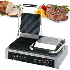 SCHYWL Kommerzieller Panini-Pressgrill, Panini-Grillpresse Mit Doppelkopf, 2200 W, Einstellbare Temperatur 50-300 °C, Sandwichtoaster Für Gleichmäßiges Garen Und Toasten, Sandwich