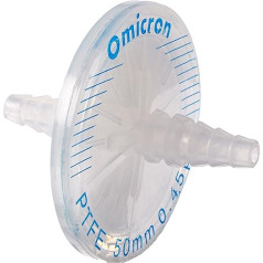 Omicron 200050 X PTFE ventilācijas filtra disks, 60 PSI maksimālais darba spiediens, 50 mm, 0,45 µm, sterils, atsevišķi iepakots (iepakojumā 10 gabali)