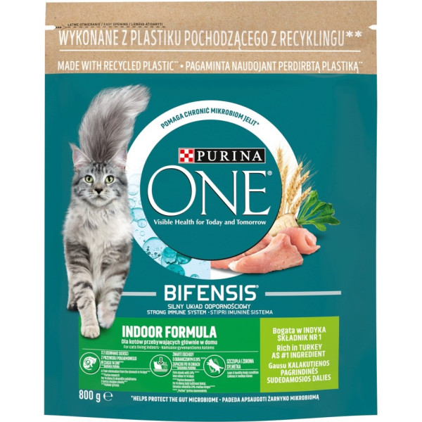 Purina one bifensis pieaugušo kaķu barība, bagātināta ar tītaru un pilngraudu produktiem - sausa kaķu barība - 800 g