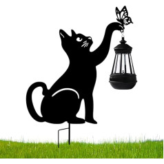 Gartenkatzendekor mit Licht | Katzen-Design-Solarlicht | Niedliche solarbetriebene Außenleuchte mit Katze | Katzenpfahl mit Licht | Katzenpfahl-Dekoration für den Außenbereich | Vielseitige solarbetri