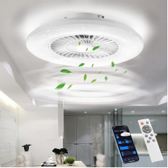 BKZO Modern Smart LED griestu gaisma ar ventilatoru, griestu ventilators ar lampu, vienmērīgs ventilācijas ātrums, viegla gaismas regulēšana, 3000-5500 K, balta, 60 cm, 60 cm