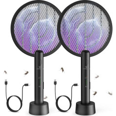 Elektriskais mušu pludinātājs, GooQand 2024 Upgraded 4000 V Insect Killer Electric, elektriskais moskītu pludinātājs UV Electric Fly Catcher, 2-in-1 Fly Swatter Electric ar USB uzlādes bāzi, 2 gab. iepakojumā