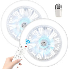 Lvkakmox Griestu ventilators ar apgaismojumu - 2 gabali Griestu gaisma ar ventilatoru 10 collu lampa ar ventilatoru un tālvadības pulti E27 ligzda, 3 vēja ātrumi, 3000-6500 K Dimmable LED Light