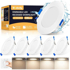 LED iegremdējamais prožektors, 230 V, dimmējams, plakans, 6 W LED punktveida griestu gaisma, neitrāli balta, 4000 K, IP44, vannas istabas iebūvējamās gaismas, 600 lūmeni, griestu prožektori, iegremdējamie prožektori vannas istabai,