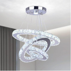 Cainjiazh Modern Crystal lustra 3 gredzeni apaļas LED lustra gaismas DIY piekaramais apgaismojums Nerūsējošā tērauda regulējama lustra griestu gaisma ēdamistabai guļamistaba dzīvojamā istaba (Cool White)