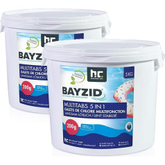 Bayzid Chlorine Multitabs 5 in 1-200 g hlorīna tabletes baseinam - (2 x 5 kg) - 5 fāžu kopšana un tīrīšana - Ražots Eiropā - Kristāldzidram baseina ūdenim