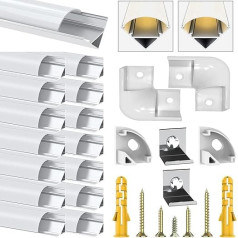 Chesbung Pack of 15 LED Aluminium Profile for LED Strips/Strips/Strip/Strip, 1 m / 3,3 ft V formas LED Aluminium Profile LED Strip Channel ar pienaini baltu vāku, LED difuzors ar 45 grādu leņķi