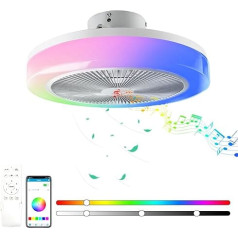 TOPBOS LED griestu gaisma ar ventilatora taimeri Klusais, modernais RGB griestu ventilators ar apgaismojumu un tālvadības pulti un lietotnes ventilatora lampu, aptumšojams Bluetooth skaļrunis guļamistabai un viesistabai