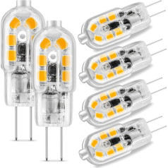 Bonnov G4 LED 12V, 2W 12V G4 LED spuldze (20W halogēna ekvivalents), 3000K silti balta G4 LED, 200LM, G4 LED Bi-Pin pamatne, nedimmējama, 360 grādu gaismas leņķis, CRI>80, 6 gab. komplekts