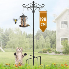 Putnu barotava Pole Stand, 198cm (6.5ft) Regulējams dārza piekaramais grozs Putnu barotava Hook Heavy Duty Metal Shepherd Dog saules gaismas laternām Augu pakaramie 1 Pack