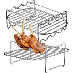 Anloximt Grill, Double Layer Stainless Steel for Cooking, Double Layer Stainless Steel Grill Expander Rack for Hiking, Outdoor, Travel, Garden