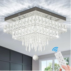 Finktonglan Dimmable Crystal lustra, 33 cm moderns kristāla griestu apgaismojums ar tālvadības pulti, Square Flush-Mounted griestu gaisma ēdamistabai, guļamistabai, ieejas zonai