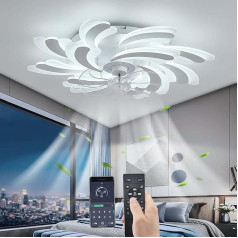 YUNZI LED 50 W griestu ventilators ar apgaismojumu, klusais ventilatora griestu gaisma, moderns, aptumšojams, dzīvojamai zonai, ēdamistabai, guļamistabai, virtuvei, regulējams, 6 ātrumi, balts, 80 cm