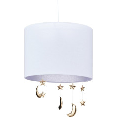 Relaxdays Children's Hanging Lamp, Hanging Moons & Stars, E27, Pendant Light for Children, H x D: 168 x 35 cm, White/Gold