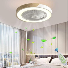 LANMOU klusais griestu ventilators ar apgaismojumu un tālvadības pulti, dimmējams LED koka griestu apgaismojums ar ventilatoru, ar lietotni un taimeri, 50 cm ventilatora lampa, griestu gaisma viesistabai, guļamistabai, balta