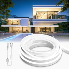 BRIMETI Neona LED lente 20 m āra LED lente Ūdensizturīga 230 V āra 120 LED/M elastīga gaismas lente DIY elastīga gaismas lente ar barošanas avotu un kontrolieri iekštelpu apdarei Mājas Virtuves apdare