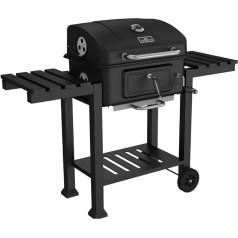 Wetterstein® Solid XXL BBQ Charcoal Grill with Large Double Shelf, Stainless Steel Handle, Thermometer, Powder-Coated Surface and Various Features Details