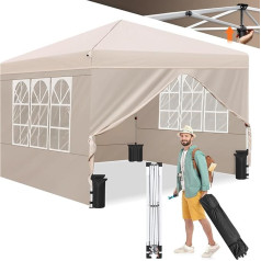 Ej.Victor Pavillon, Pop-Up-Pavillon mit Seiten, 2,5 m x 2,5 m und Rolltasche, robuster Pavillon, wasserdicht und sonnenfest, perfekt für Garten, Party, Camping, Outdoor-Aktivitäten, Khaki