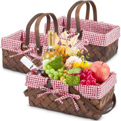 Sintuff Picknickkörbe mit Griff, handgewebter Erntekorb mit Gingham-Decke, Futter, Ostereier und Süßigkeitenkorb für Geschenke, Blumen, Eier, Süßigkeiten, Aufbewahrung, Organisation (Kaffeefarbe), 3