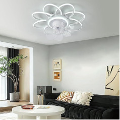 Oninio Griestu ventilators ar apgaismojumu 360° rotācijas aptumšojams LED griestu ventilators ar tālvadības pults lampu un zieda formas ventilatoru dzīvojamai istabai guļamistabai (6 ātrumi, balts)