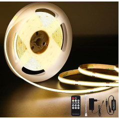 Amdelne 4000 K COB LED lente COB LED Strip 10 m Dimmable, LED lente 24 V, COB LED gaismas lentes komplekts 324LEDs/M, ar barošanas bloku un tālvadības pulti 7920LM, CRI90+ guļamistabai/virtuvei/spogulim/mājokļa dekorēšanai