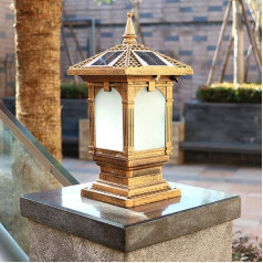 WFZRXFC Ķīniešu māksla spītē Retro Āra Post Leuchte Aluminium Acryl Solar Post Lampe Villa Hof Passage Dekoration Pole Laterne IP54 Bronze Säule Licht