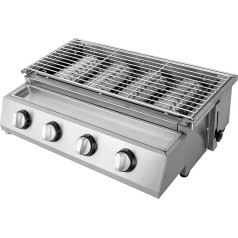 ROGONPDK Gāzes grils Gāzes grils 4 degļi Nerūsējošā tērauda deglis LPG Gastro BBQ galda grils Gāzes grils ar 4 degļiem un noņemamu grilu 58 x 40 x 20 cm