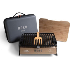 Fire & Flavor Hero Grill System - īpaši pārnēsājams grils kempingam, atpūtai un grilēšanai ceļā - galda grils ar lāpstiņu, termometru un kapāšanas dēlīti