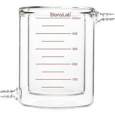 stonylab Stikla glāze ar pārklājumu, 1 iepakojums Borosilikāta stikla mērglāze ar plakanu pamatni un dubultu slāni laboratorijas reakcijām, 500 ml