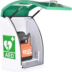 AED-Defibrillator-Aufbewahrungsschrank, gebogener AED-Schrank für den Innenbereich, Cardiac Defibrillator, Aufbewahrung aus Metall und PC-Glas mit Alarm für Zuhause, Schulen, Vereine und Gruppen