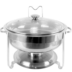 ATAAY Chafer Set mit Deckelhalter, Rund Chafing Dish Buffet Set, Edelstahl Kapazität Speisenwärmer, Hochzeit Party Bankette Catering Events (Silber 5L)