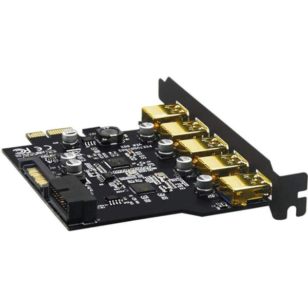 YABOANG USB 3.0 PCI-E karte, USB 3.2 Gen1PCI Express 5 pieslēgvietu karte, joslas platums līdz 5 Gbps, 2 USB 3.0 pieslēgvietu paplašinājums priekšējam panelim darbvirsmas datoram ar Win 10/8/8.1/7/7/XP