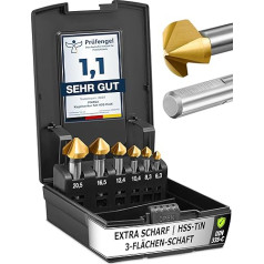 Pinava® Countersink Set HSS CutX 90° [Extra Sharp | 3-Side Shank] - precīzs Countersink un atdalīšana kokam, metālam, plastmasai - diametrs 6,3-20,5 mm TiN Countersink urbis ar kārbu