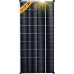 Enjoy Solar Monokristāla saules baterija 200 W 12 V PERC 9BB saules modulis, ideāli piemērots autofurgonam, balkona elektrostacijai, dārza nojumei, laivai (Mono 200 W)