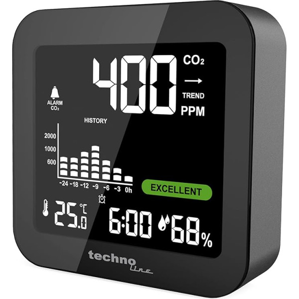 Technoline Monitor WL1025 Co2 monitors, Co2 mērītājs, Co2 mērītājs, akumulators, melns