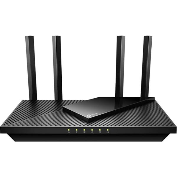 TP-Link Archer AX55 Wi-Fi 6 WLAN maršrutētājs, 2402 Mb/s 5 GHz, 574 Mb/s 2,4 GHz, 4 × Gigabit LAN pieslēgvietas, 1 × USB 3.0 pieslēgvieta, neatbalsta DSL funkciju, melns