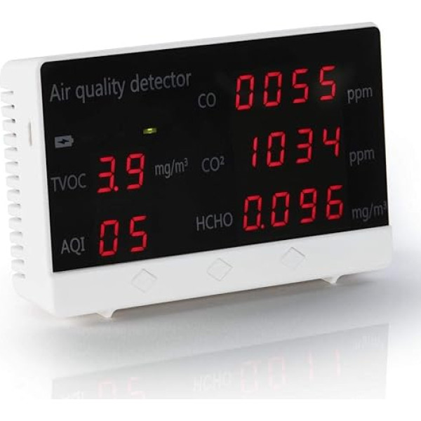 Hama CO2 mērītājs gaisa kvalitātes kontrolei (CO2 luksofors, gaisa kvalitātes mērītājs mājām, birojiem un ceļojumiem, gaisa mērītājs ar CO2, HCHO, TVOC un gaisa kvalitātes indeksa AQI rādītāju)