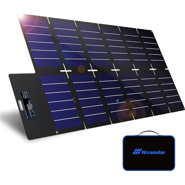 Nicesolar Solar Panel Salokāms 100 W saules bateriju modulis portatīvai elektrostacijai Saules ģeneratoru elektrostacija Saules lādētājs ar USB-A un C PD 65 W portatīvajam datoram, mobilajam telefonam, planšetdatoram, kempingam, ārkārtas situāc