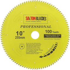 Saxton TCT255100TPRO profesionālās sērijas ripzāģa asmens 255mm 100T x 30mm urbums 16, 20, 25mm un 25,4mm samazinājuma gredzeni Saderīgs ar Evolution Festool Bosch Makita Dewalt