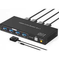 8K HDMI KVM slēdzis ar 2 pieslēgvietām 2 datoru koplietošanai 1 monitoram USB 3.0 KVM slēdzis Atbalsta 8K @ 60Hz 4K @ 120Hz ar 4 pieslēgvietu USB 3.0 atbalstu Darbvirsmas vadība Komplektā ietilpst 2 USB 3.0 kabeļi