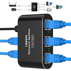 VPFET tinklo komutatorius 4 prievadų 1000 Mbps LAN skirstytuvas nuo 1 iki 4 Gigabit RJ45 Ethernet jungiklis su USB-C maitinimo kabeliu Tinklo skirstytuvas, tinkamas maršrutizatoriui/kompiuteriams/televizoriui/įrenginiui