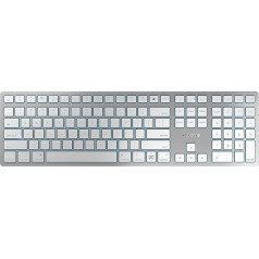 CHERRY KW 9100 SLIM FOR MAC Bezvadu Mac tastatūra, ASV izkārtojums (QWERTY), Bluetooth vai 2,4 GHz radio, plakanie taustiņi, uzlādējama, balta/sudraba krāsa