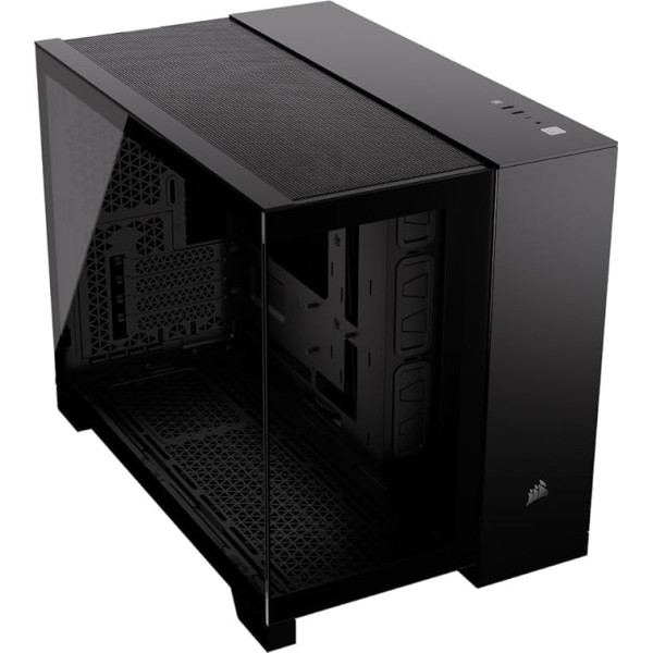 CORSAIR 2500X Small-Tower mATX divu kameru PC korpuss - rūdīts panorāmas stikls - saderīgs ar reversā savienojuma pamatplatēm - nav iekļauti ventilatori - melns